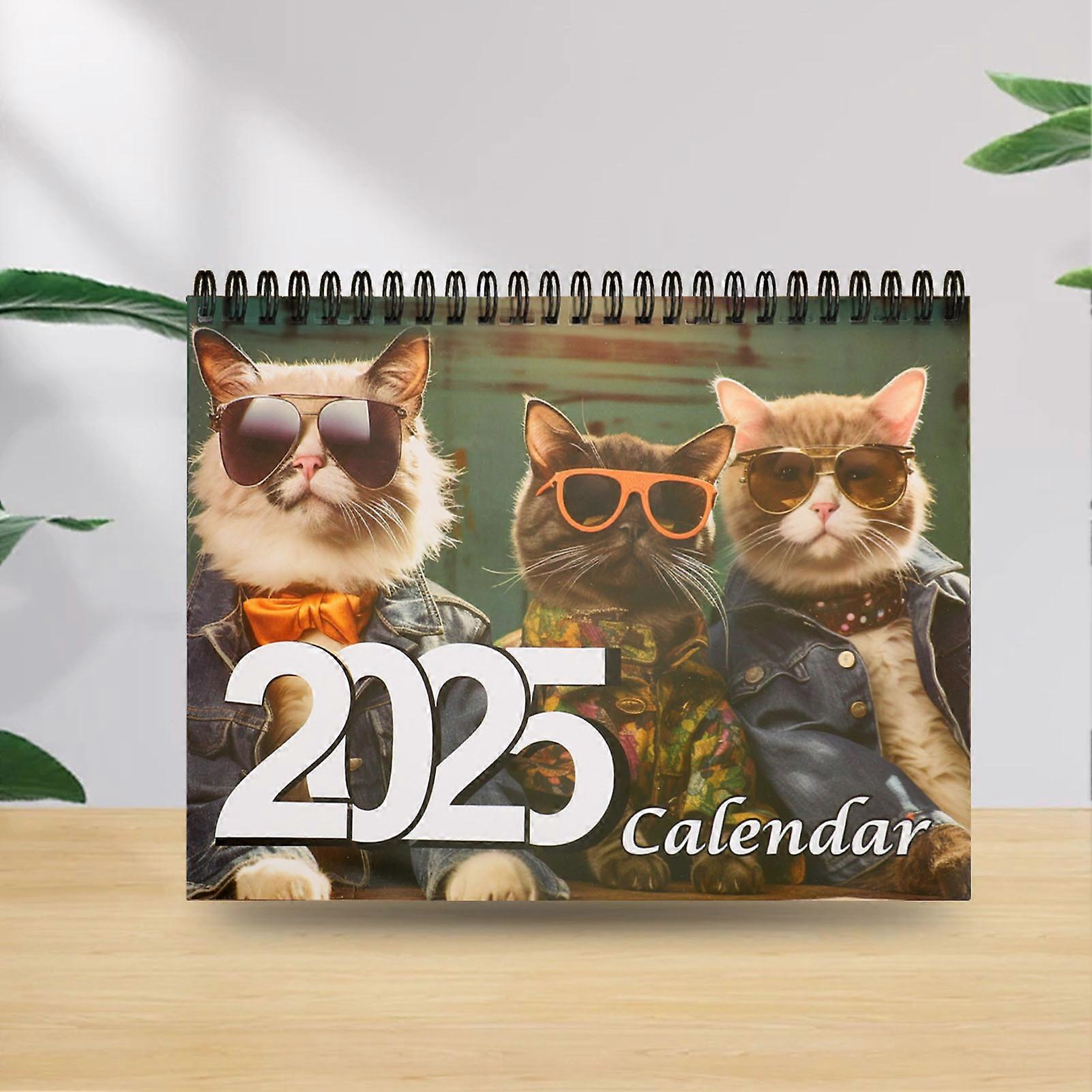 Tabletop Calendar Monthly Planner Clear Image Brightly Colored 2025 Stylish Cats Calendar for Daily Use Gift 