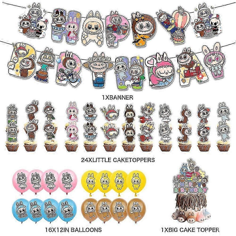 Do rekwizytów urodzinowych o tematyce Labubu Wielokrotnego użytku Uroczy zestaw rekwizytów imprezowych wszystko w 1 dla dzieci, nastolatków, dorosłych