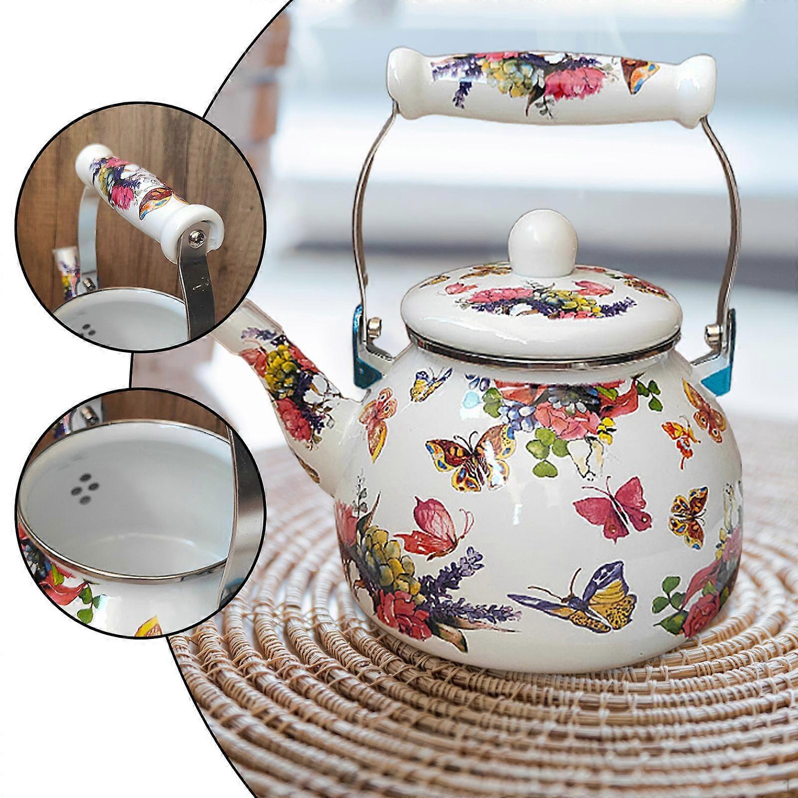 Enamel Tea Kettle Teapot with Handle Beverage Jug Milk Warmer Coffee Pot Water Pitcher for Home