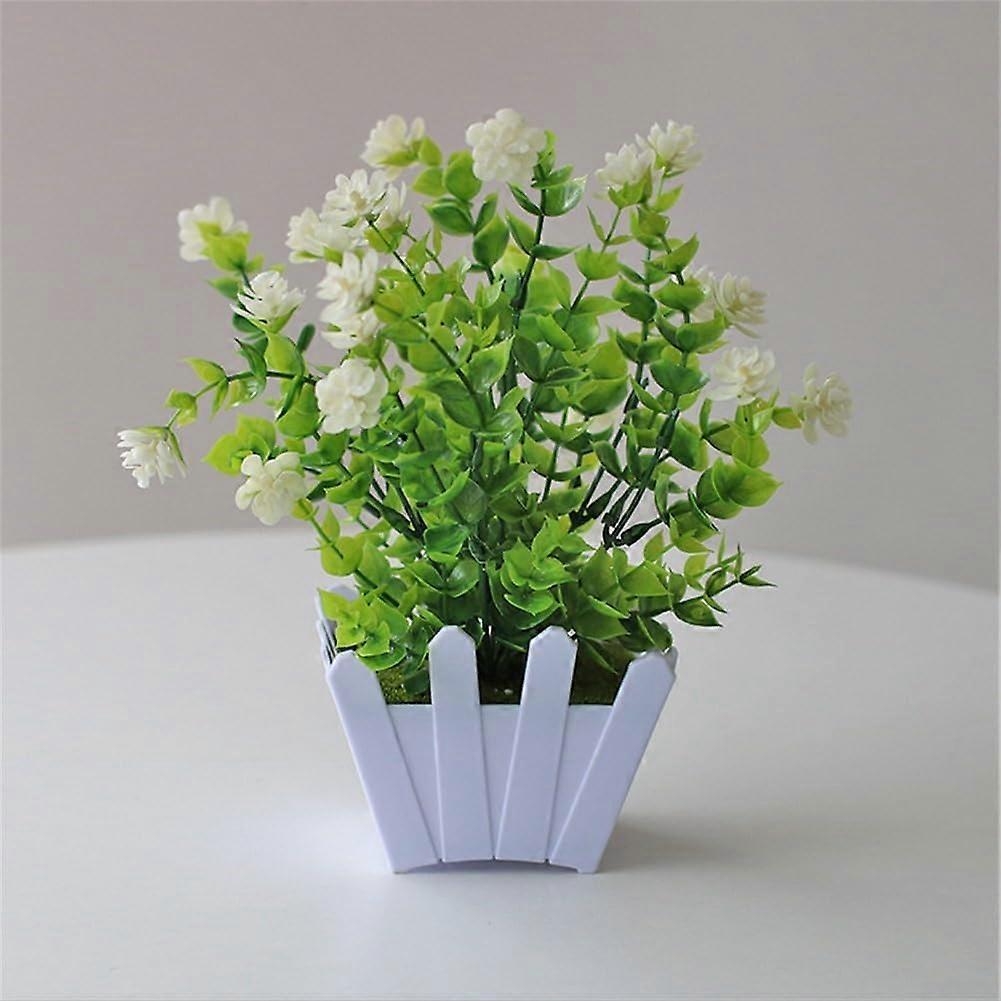 Artificial Potted Plants with White Flowers for Home Decor, Tabletop and Shelf Display