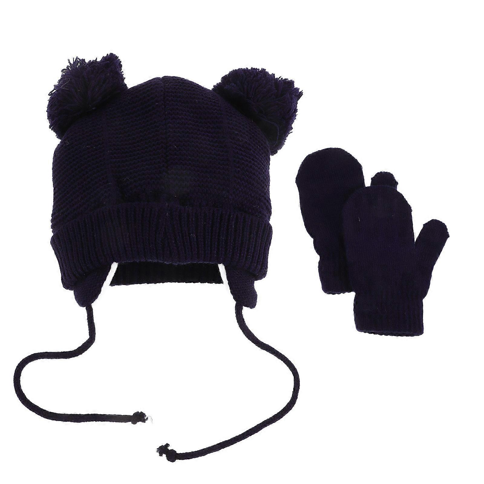 Toddler Beanie and Mitten Set for Soft Warmth 1Set Dark Blue