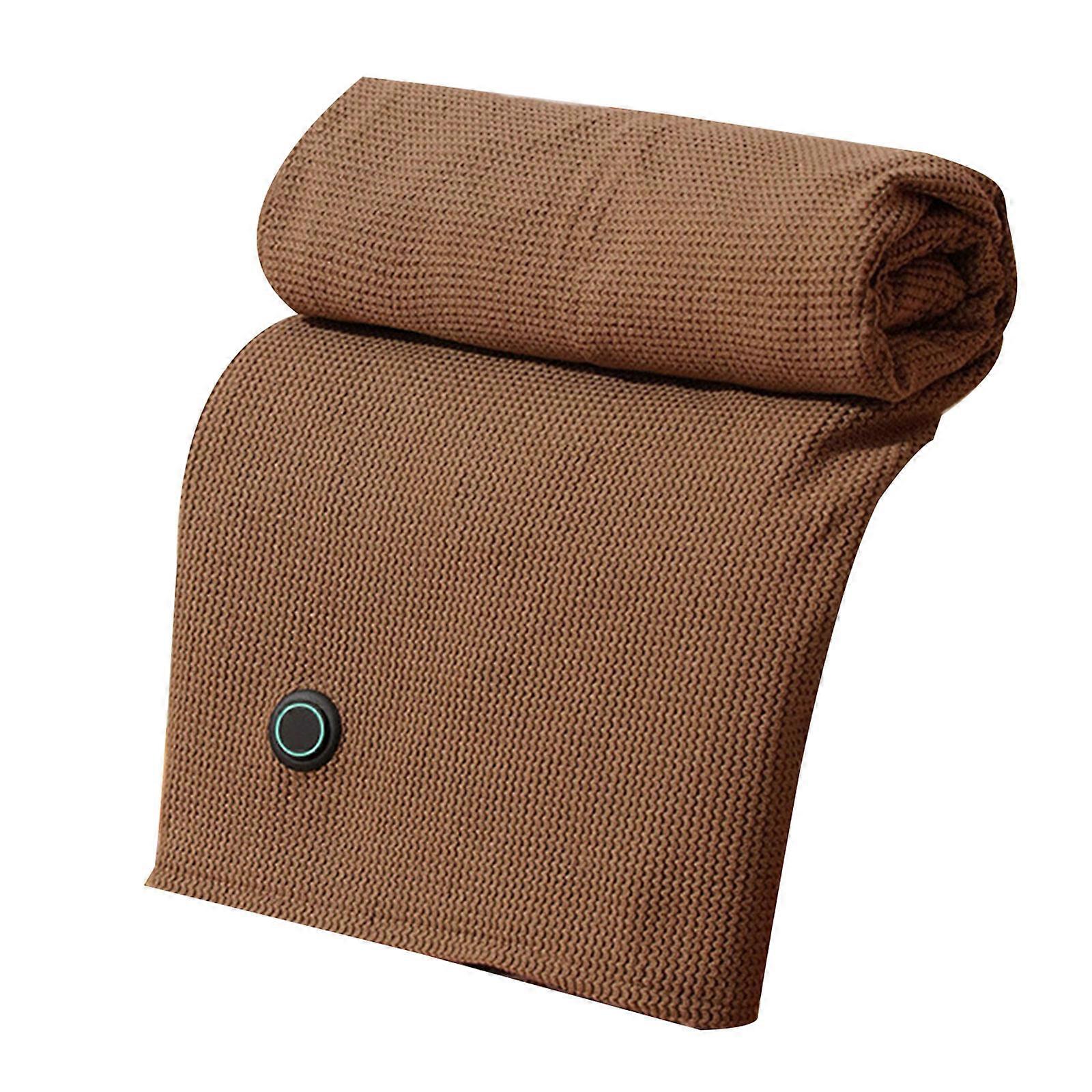 Travel Use Heated Blanket With Hooded Design USB Powered Warm Heating Shawl Wrap For Office Camping All Age Applicable  Brown