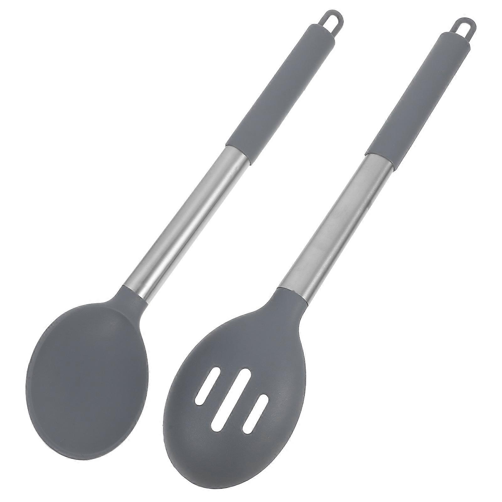 Silicone Serving Spoons Set for Cooking Heat Resistant 2Pcs Rubber Baking Spoon