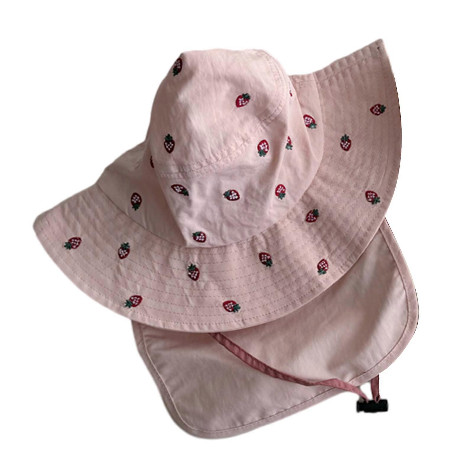 قبعة الشمس الصيفية للطفل قبعات دلو سريعة التجفيف للفتيات مع حماية رقبة رقيقة جزء تنفس قبعة الصياد الوردي