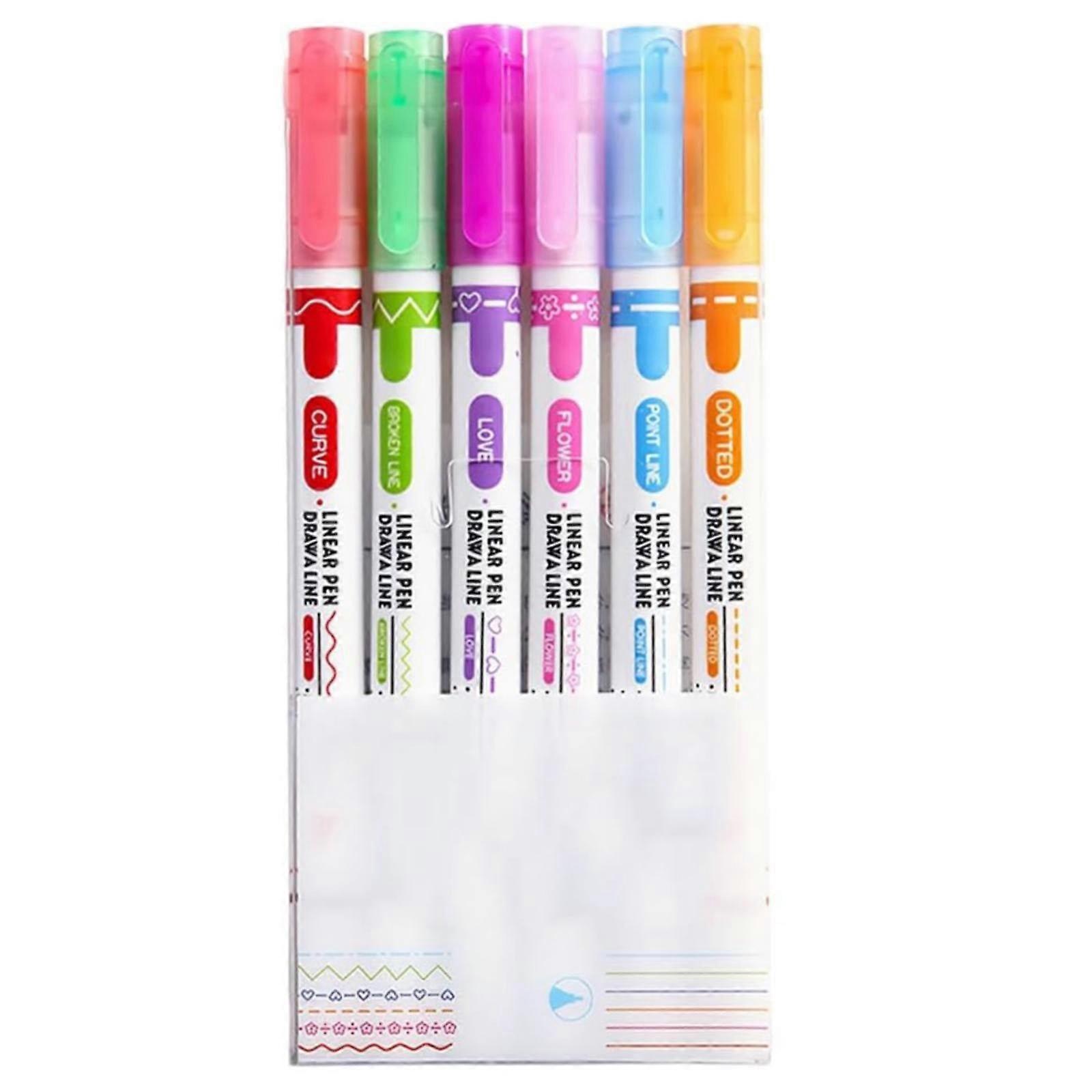 Poaug Pen Clearance Curve Highlighter Set, Compatible with Note Taking - Double Head, Various Curve Shapes & Marking Lines, Ideal for Diary, School,