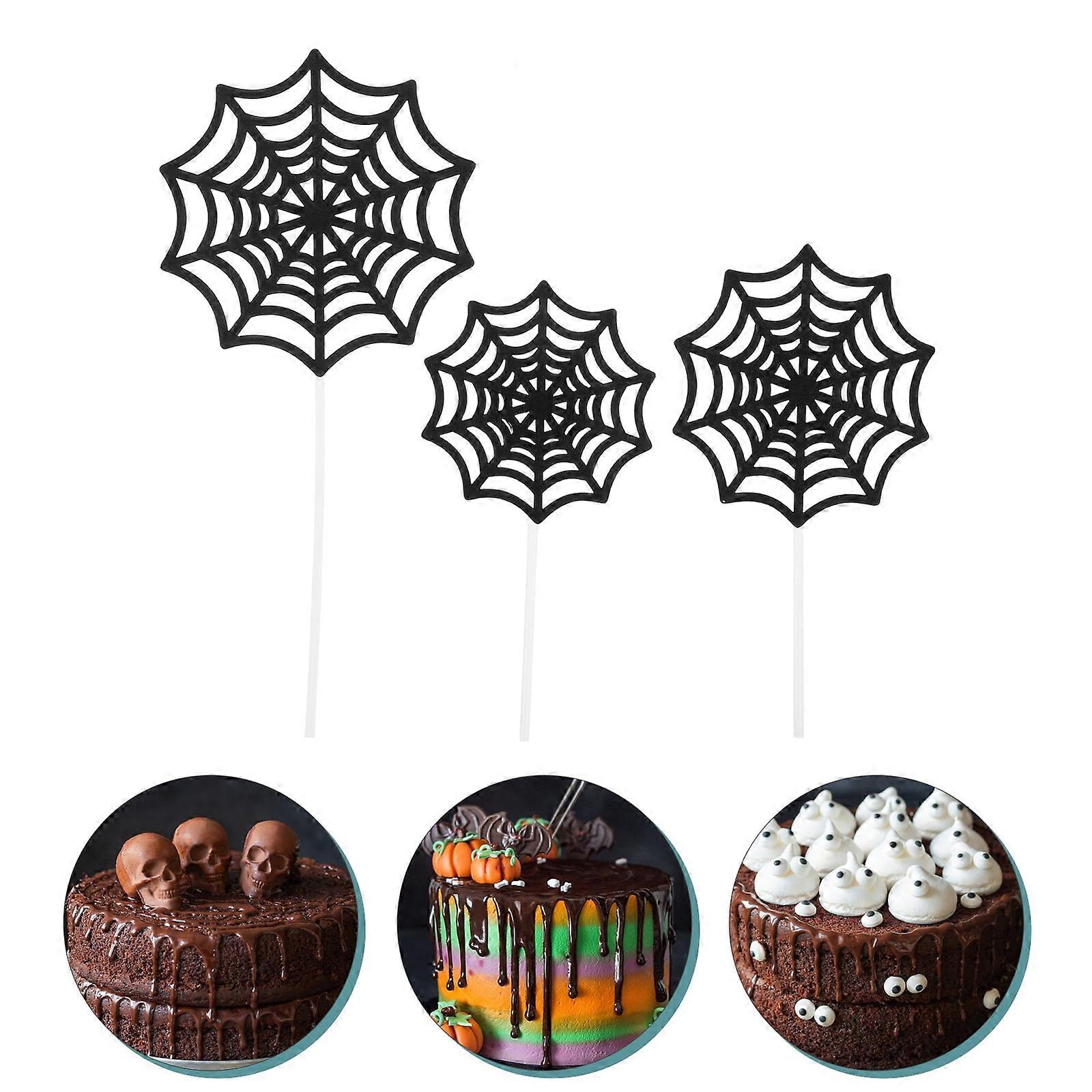 Spider Web Party Decor Cake Inserts (Black Spider Web) 12 Pieces/Pack