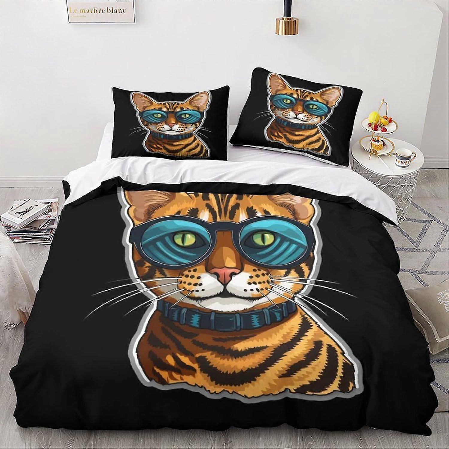LikeEj القط الفراش أنيمي غطاء لحاف 3D لطيف طباعة الفراش غطاء لحاف للمراهقين ستوكات 3 قطعة غطاء لحاف مزين مزدوج