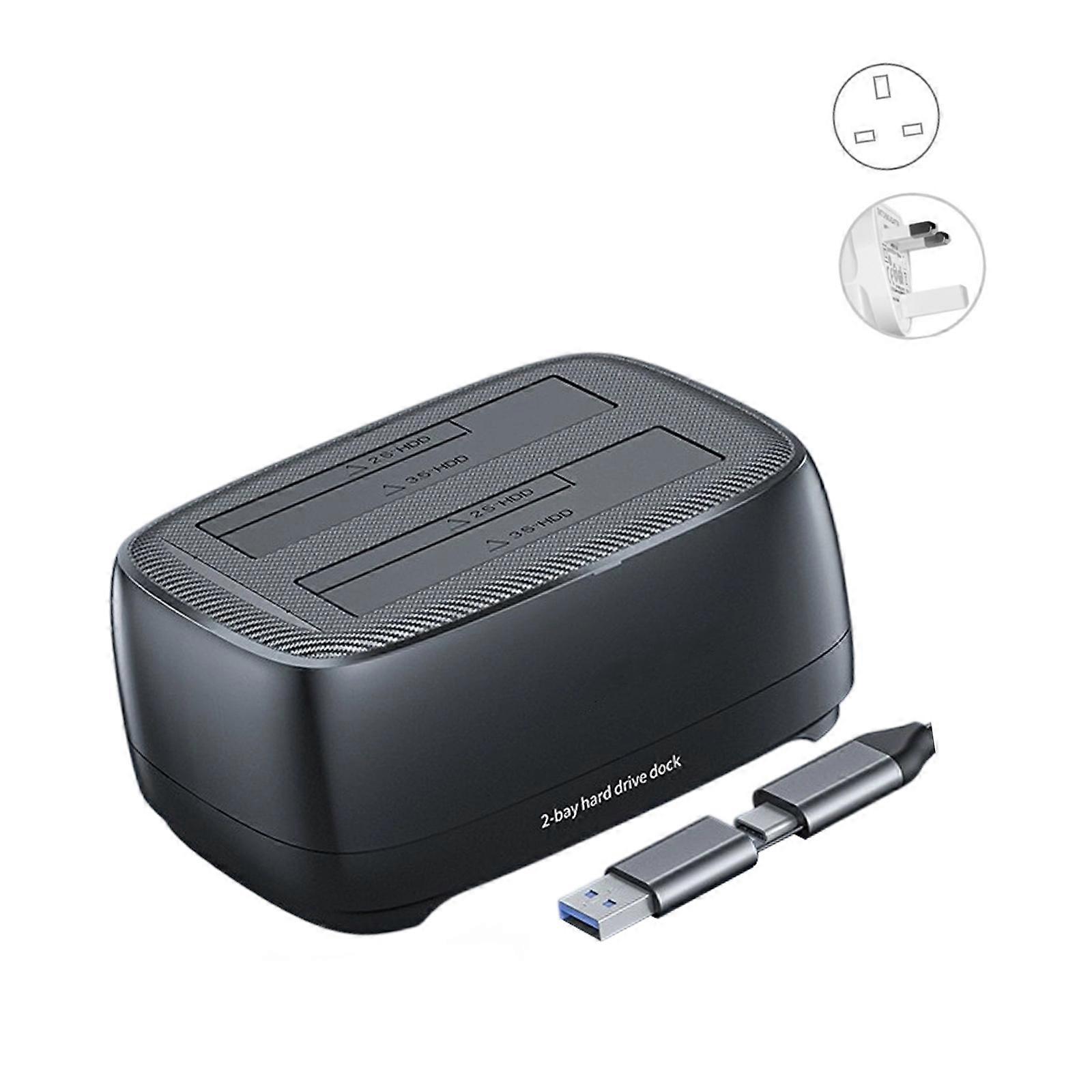 Double Bay Satas Hard Drive Docking Station Offlines Clone for 2.5/3.5Inch HDD Ssds 20TB 12V Power Adapter UASP Support Multicolor