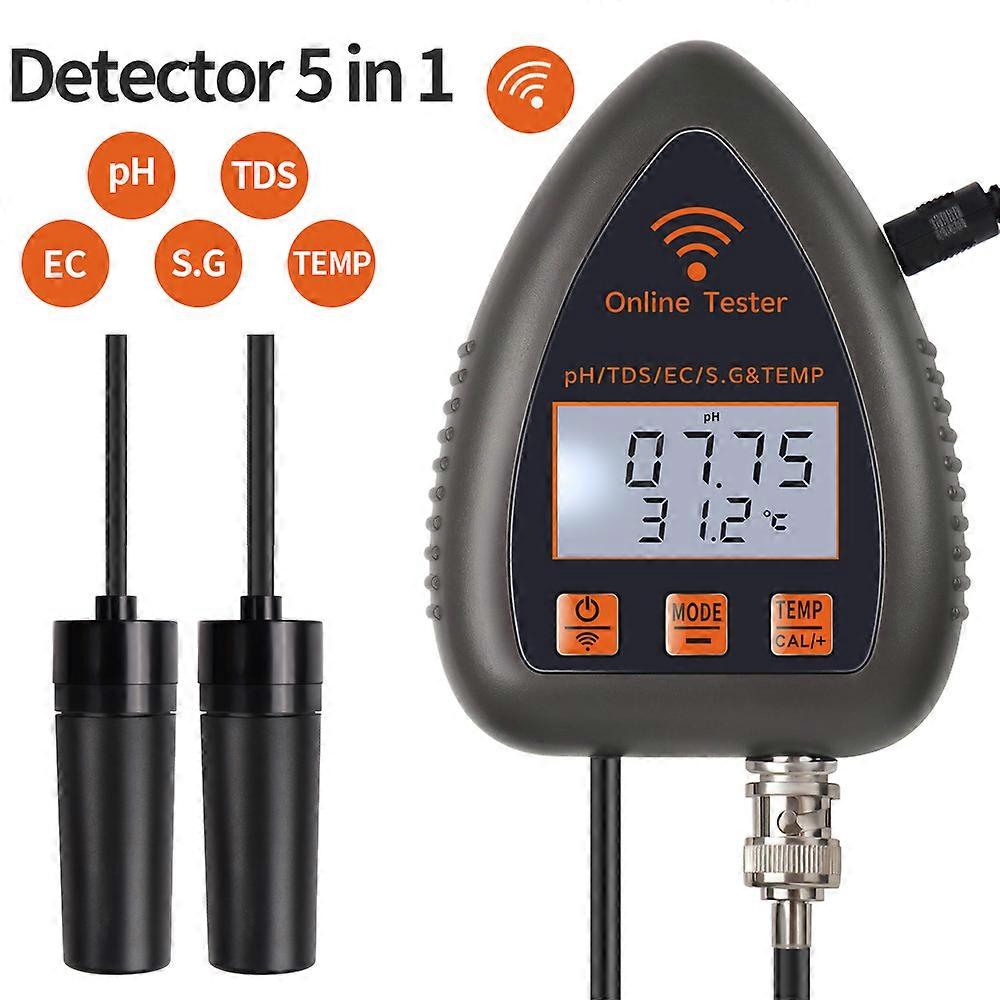 Tuya WiFi 5 in 1 Water Quality Monitor TDS/EC/SALT PH S.G.TEMP Multi-function Bluetooth Water Analyzer for Aquariums Aquaculture