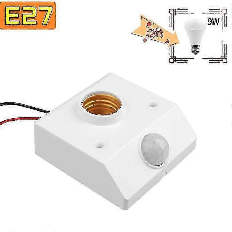 E27 LED Automatic Human Body Infrared PIR Sensor Bulb Light E27 Base PIR Motion Detector Wall Lamp Holder Socket Energy Saving Save Electricity 25-26S