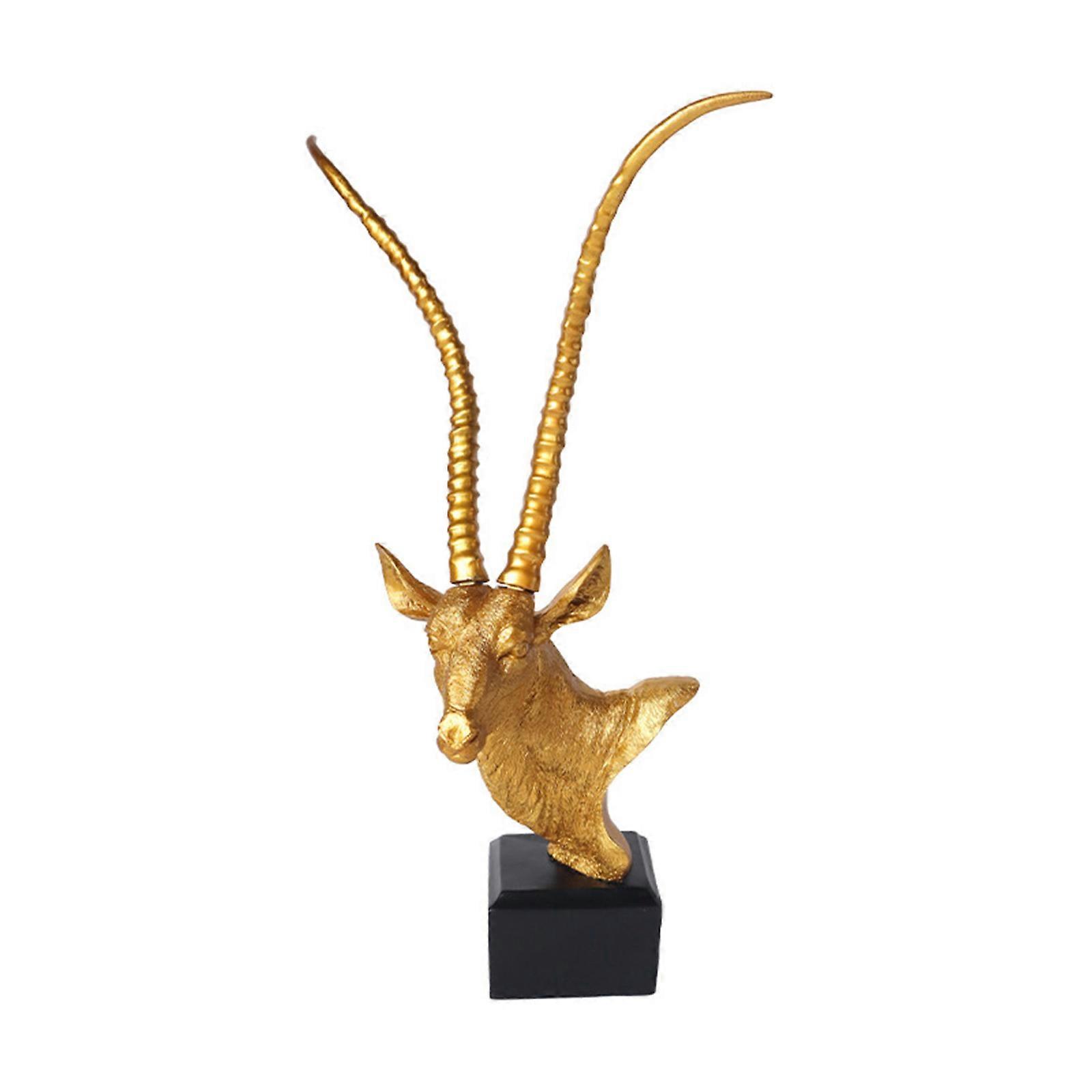 Antelope Head Sculpture Resin Animal Head Statue with Base for Bookshelves Desk and Display Cabinet in Various Setting  Gold