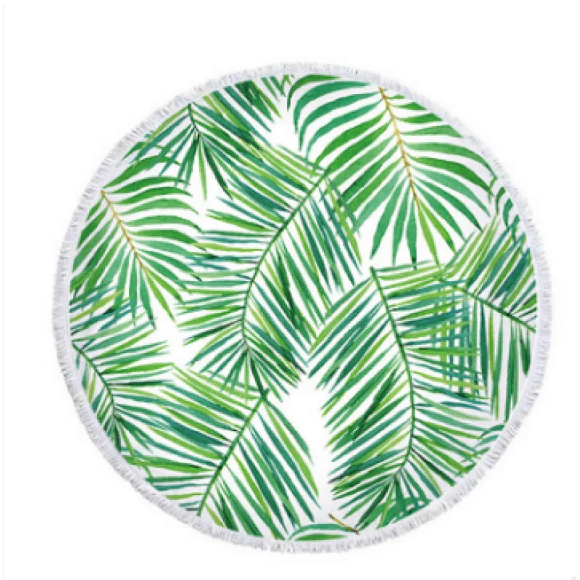 Round Beach Towel with Tropical Palm Leaf Design, Soft Microfiber, QuickDry Lightweight Fabric