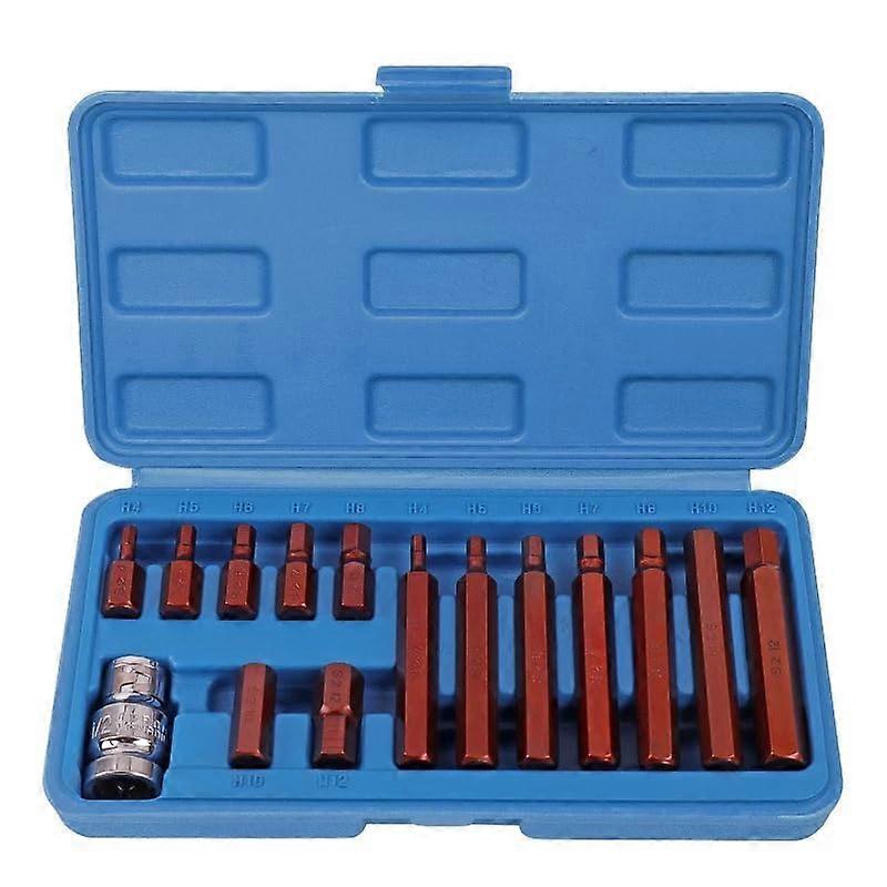 15 Piece 1/2 Inch Drive Hex Bit Socket Set S2 Steel HeavyDuty Precision Fit for Auto