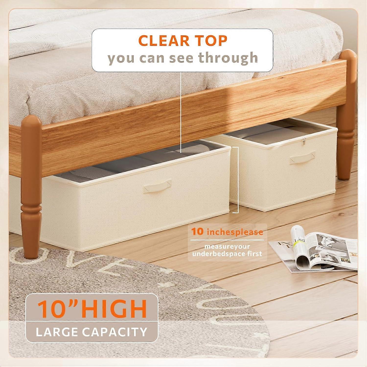 10 Inch Tall Under Bed Storage Organizer Bin with Clear Window, 3 Pack Foldable Oxford Fabric Boxes for Clothes and Bedding