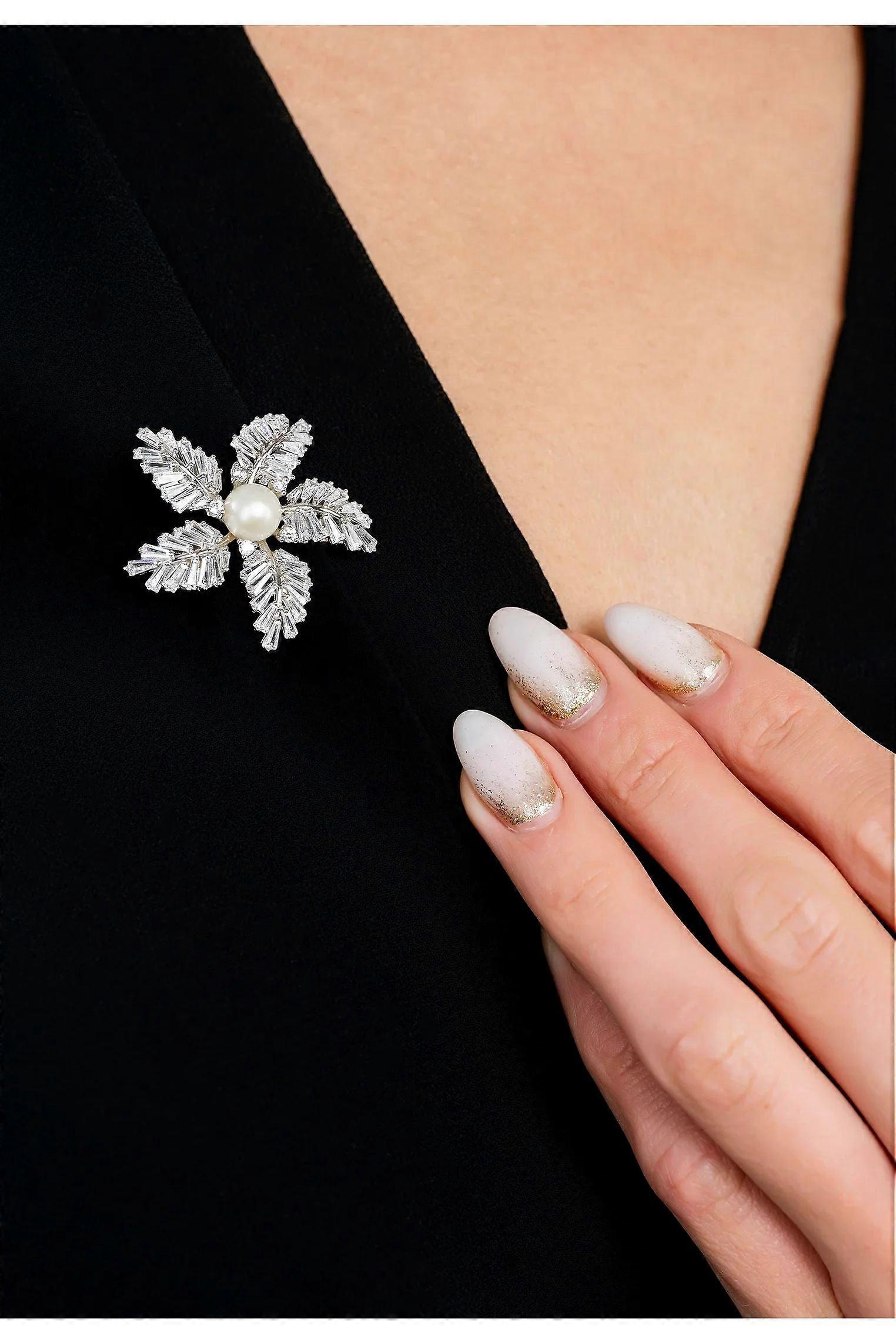 Latelita 纯银星花珍珠女式胸针 - 直径 4.0 厘米