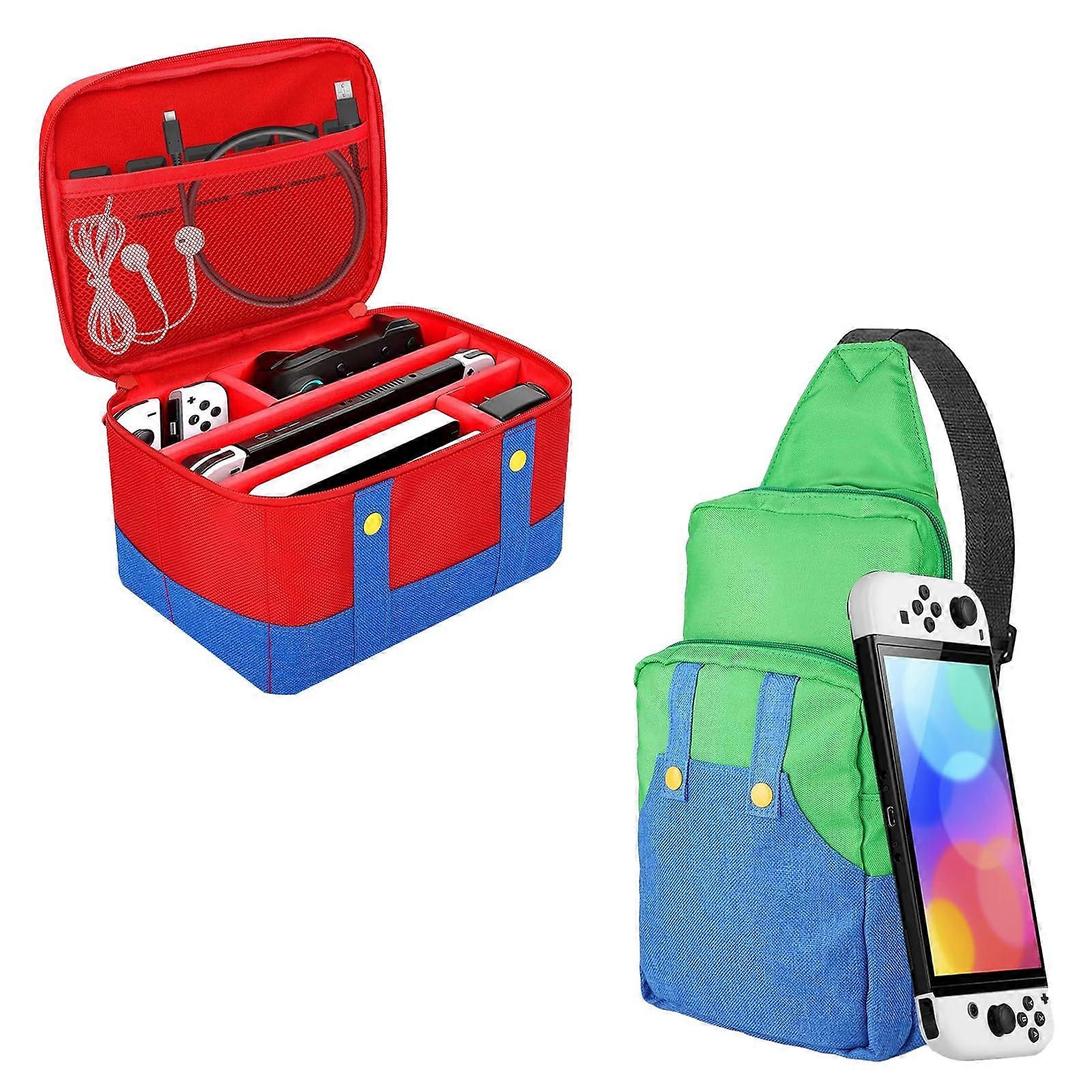 Carrying Case and Backpack for Nintendo Switch, Waterproof Large Capacity Travel Bag with Adjustable Compartments