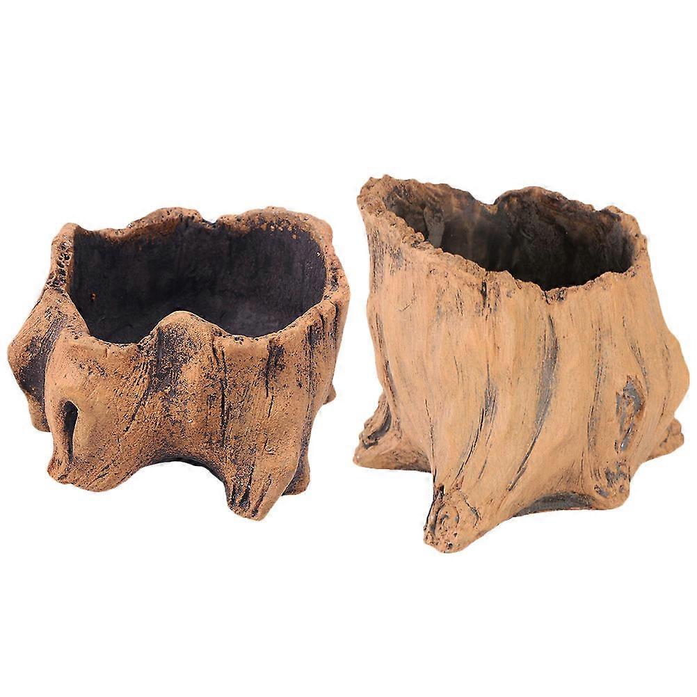 Waterproof Cement Flower Pot for Decoration 2Pcs Creative Simulation Stump