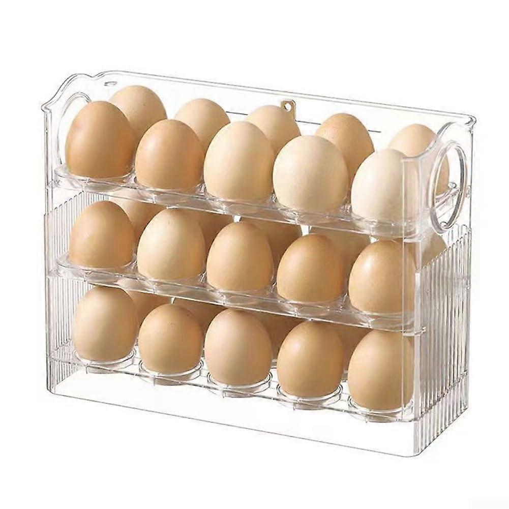 Egg Storage Container with Automatic Flip and Side Door Access for Refrigerator, Transparent