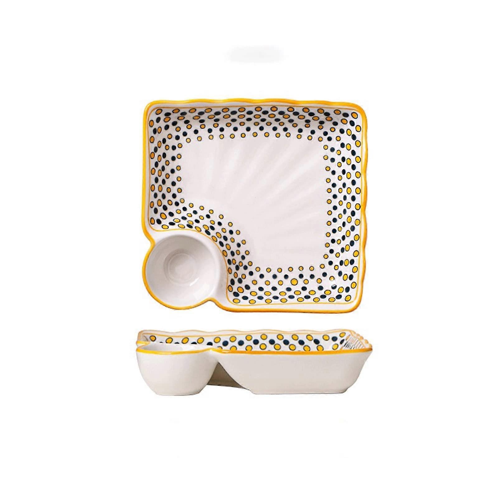 Ceramic Serving Plate with Sauce Dish, ChipResistant Rectangular Porcelain Snack Tray for Kitchen