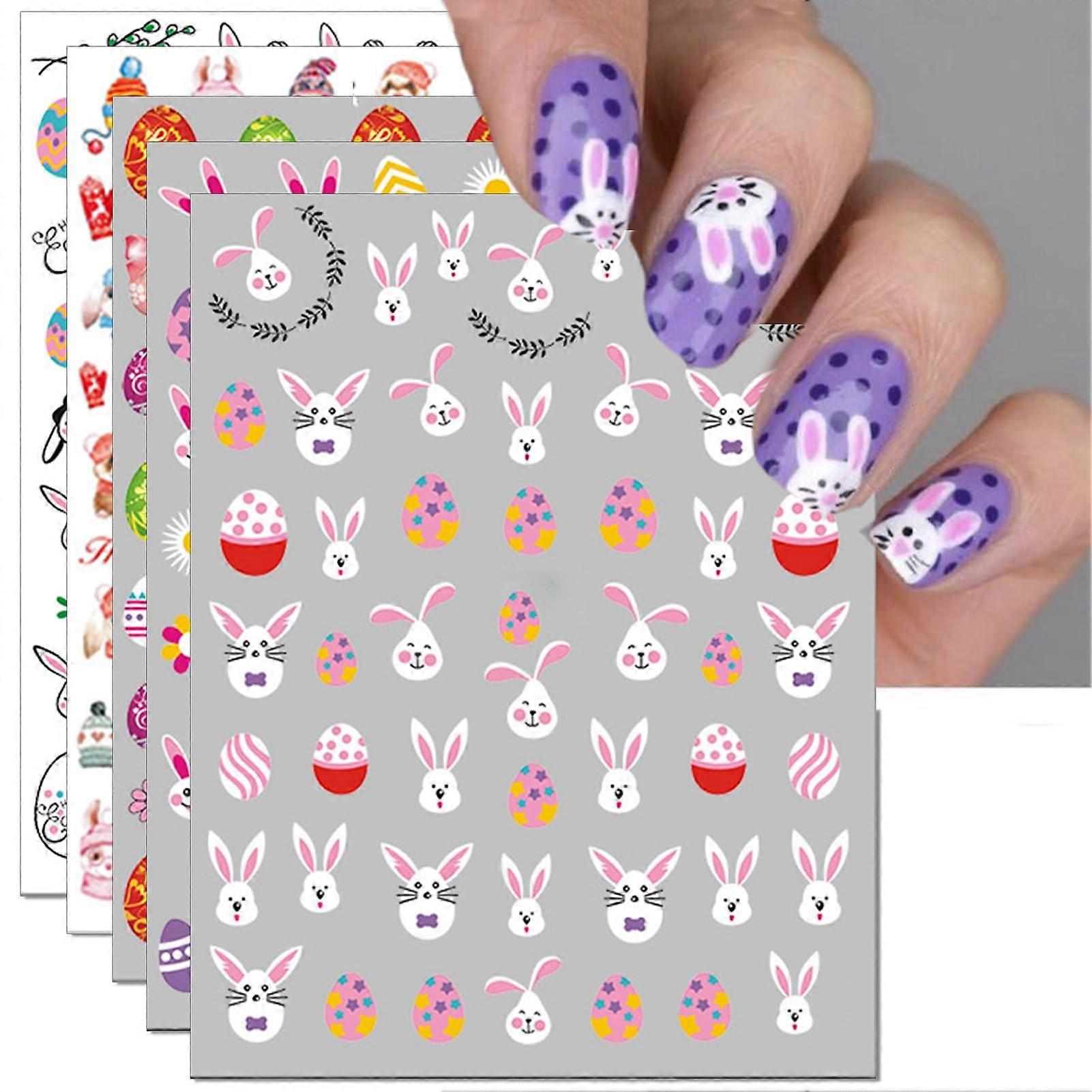 12 Sheets Easter Bunny Nail Stickers Rabbits Carrot SelfAdhesive Easter Nail Art Decals
