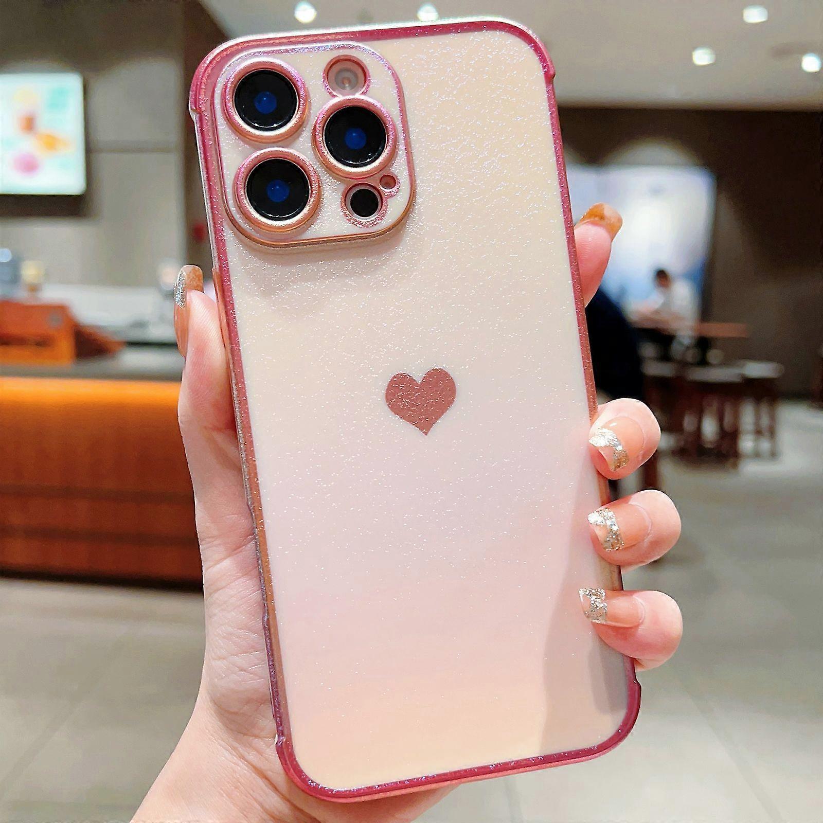 For iPhone 16 Pro Case Dazzling Design Electroplating Heart Pattern TPU Phone Cover