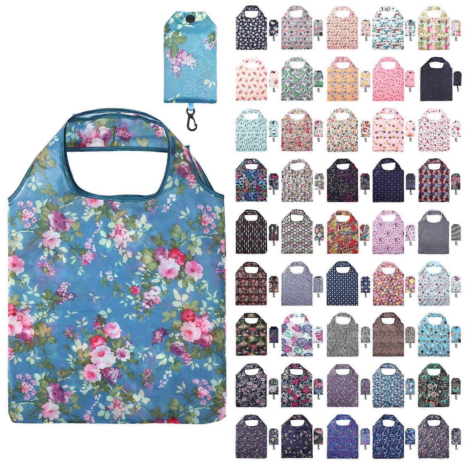 46 Pcs Bulk Pack Reusable Grocery Tote Bags Waterproof Foldable Design Large Capacity MultiPattern