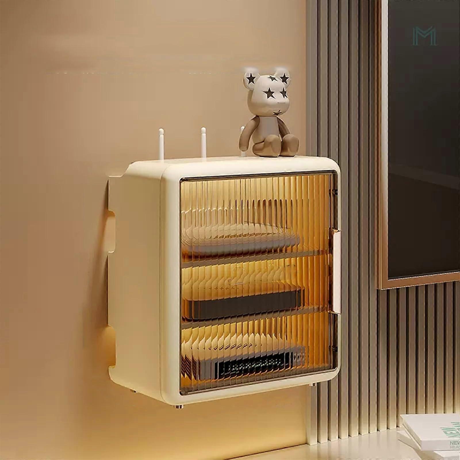 WiFi Router Storage Box with Ventilated MultiLayer Shelf and Hidden Cable Management, Beige