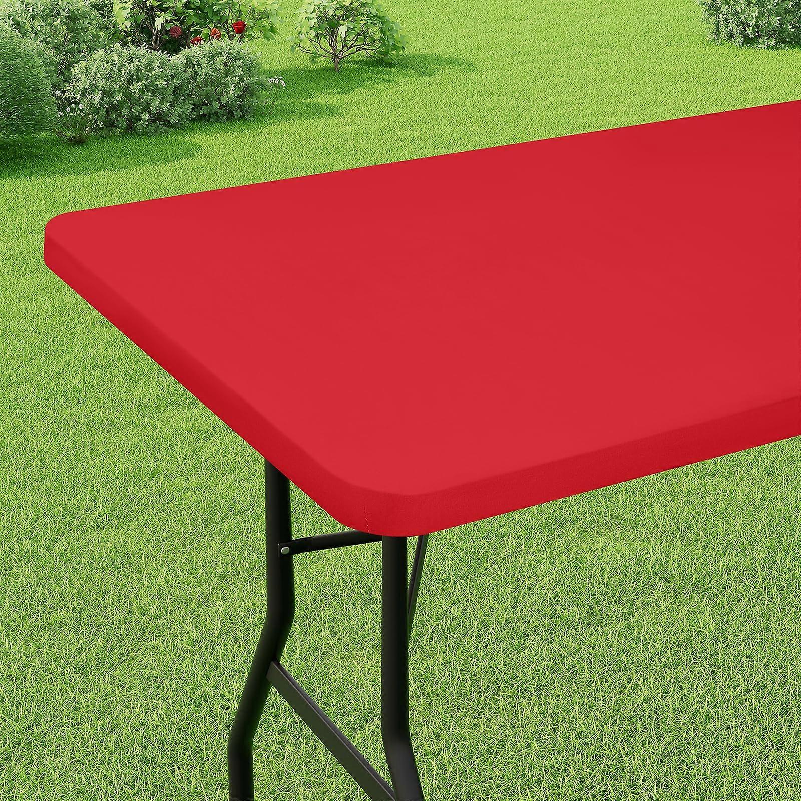 Waterproof Vinyl Tablecloth with Flannel Backing, Elastic Fitted 30' x 72' Red Rectangular Cover