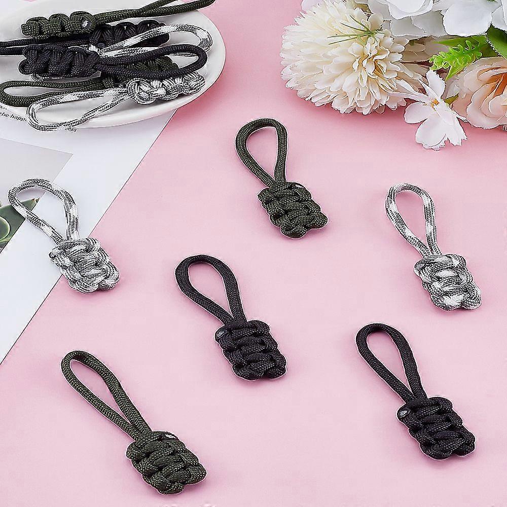 12pcs 3 styles Nylon Polyester Replacement Zipper Puller Tabs Zip Pull Extender Mixed color 78~82x19~20x7~8.7mm 4pcs/style