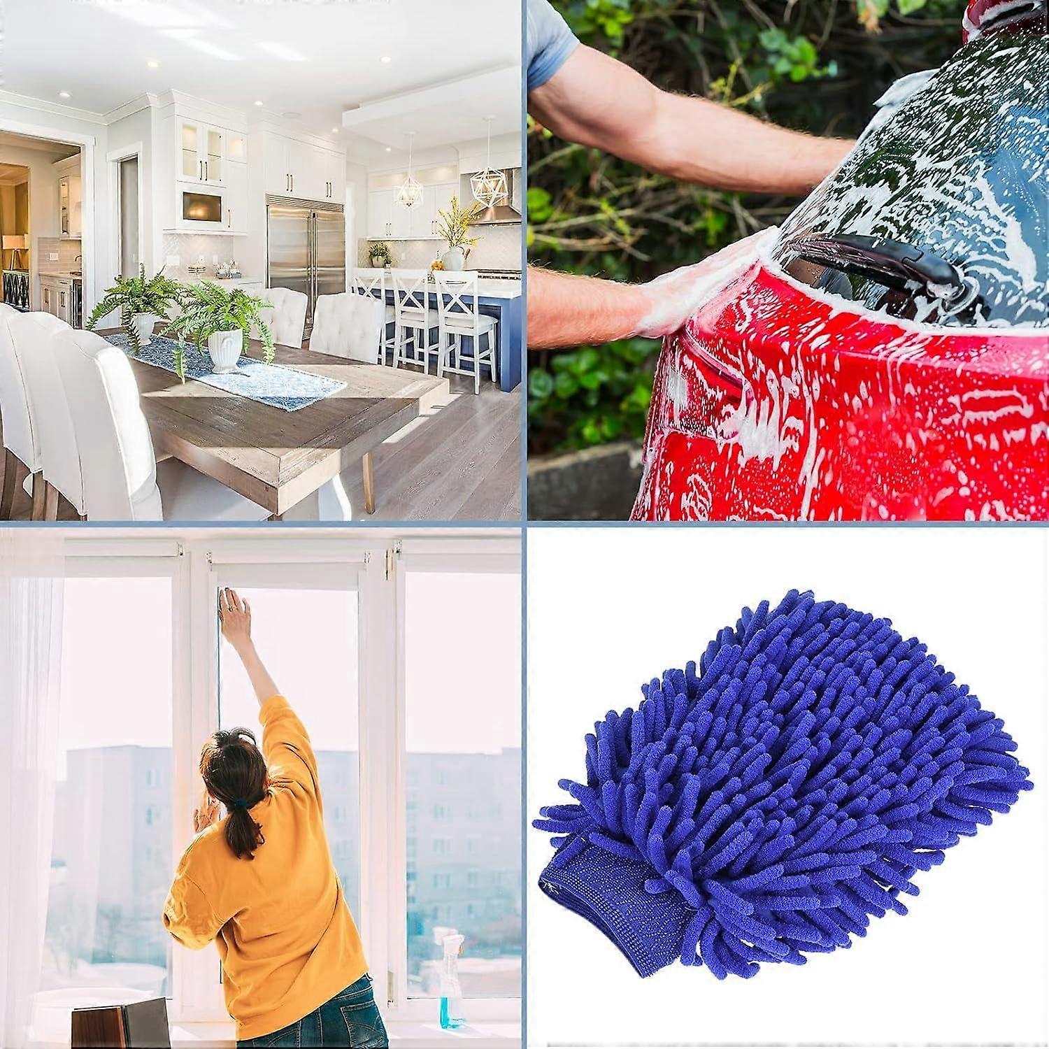 Microfiber Chenille Wash Mitt - Double Side Reusable Gloves for Cleaning,