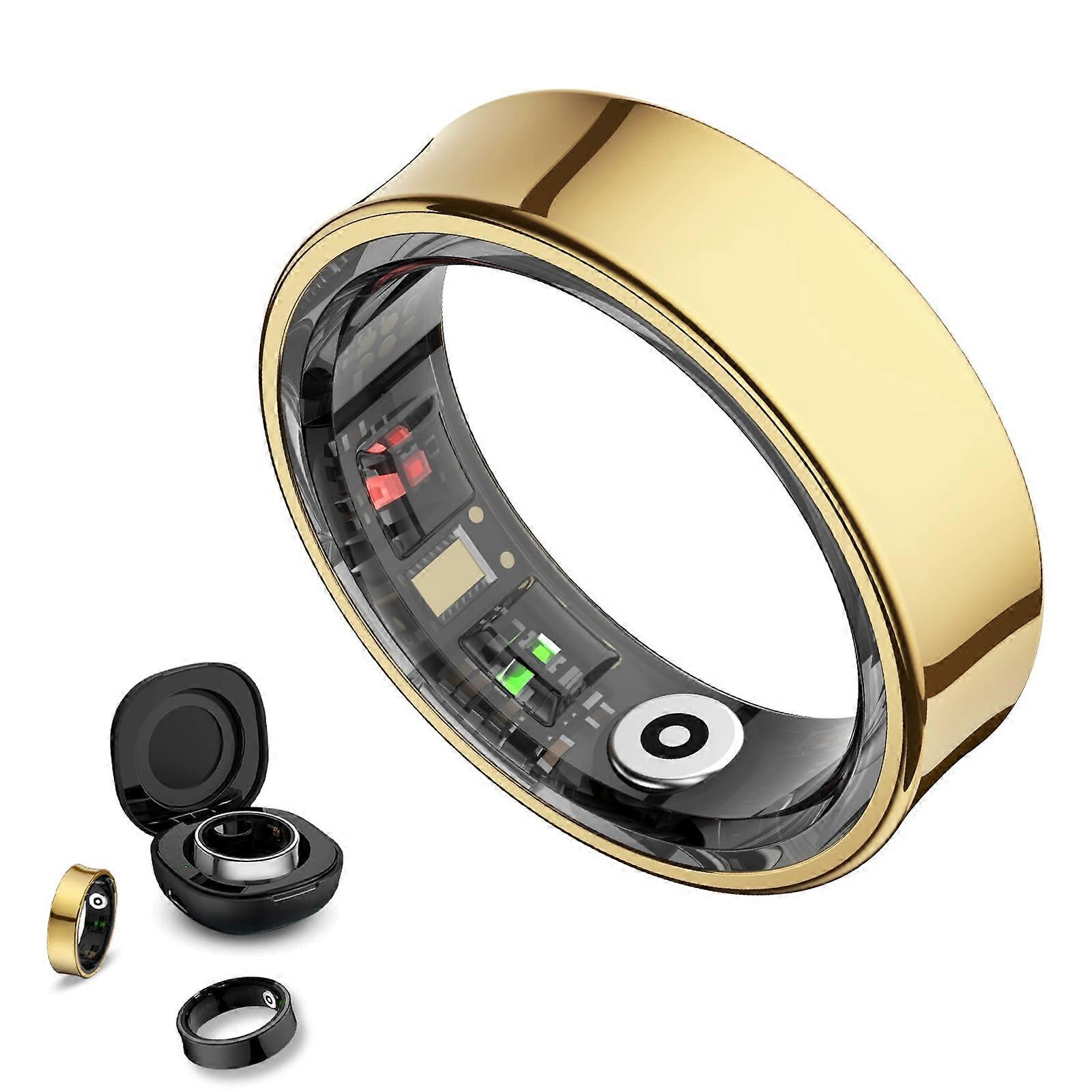 Smart Ring Health Tracker with Sleep Analytics, Gesture Control, Gold Size 12