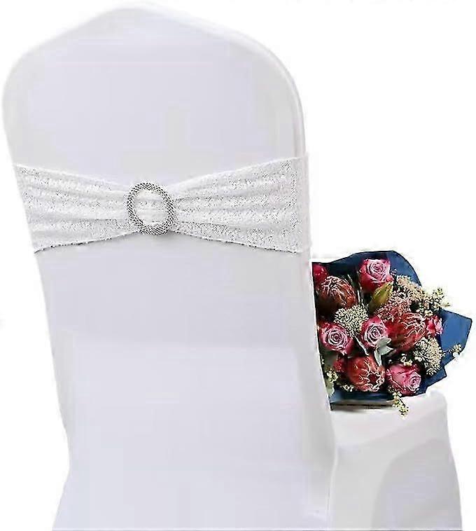 6 PCS Stretch Spandex Sequin Chair Bands,One Side Sequin Sashes Chair Bands for