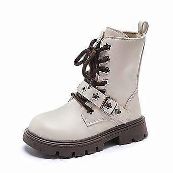Kniehohe und knöchelhohe Stiefel für Mädchen, weiche Sohle, britischer Stil, bequeme Winterstiefel – Schwarz & Beige, Größen 11–11,5, kompatibel mit Kindergrößen