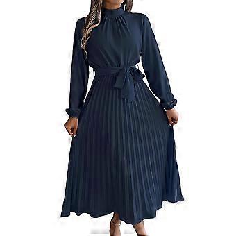 Xl,Light blue,Women'S Long Sleeve Pleated Dress Casual Semi Formal Mock Neck A Line Flowy Midi Dresses with Belt Wine Red XL-JIANC