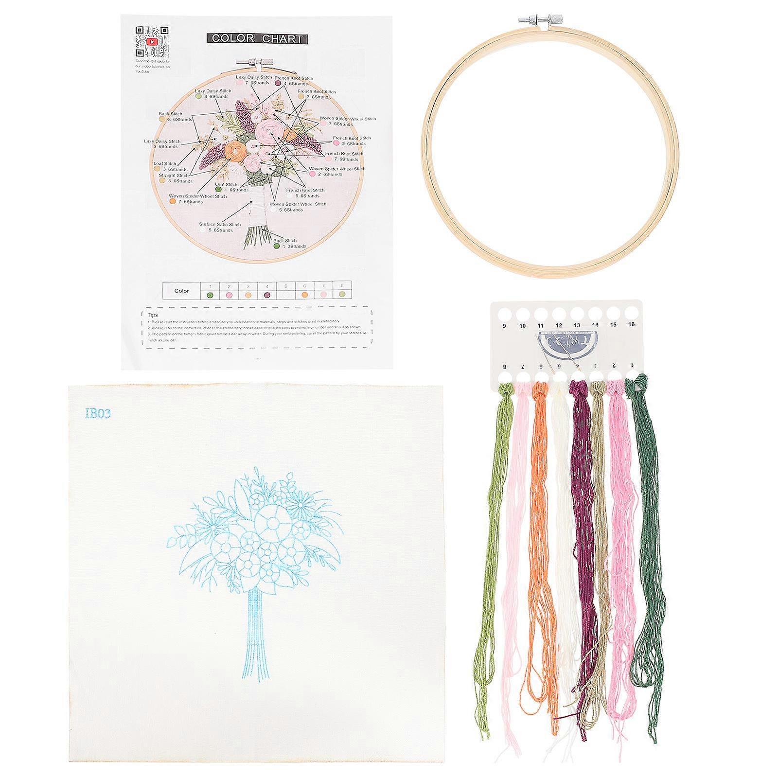 Embroidery Tool Kit Handheld Flower Pattern for DIY Craft 2Sets