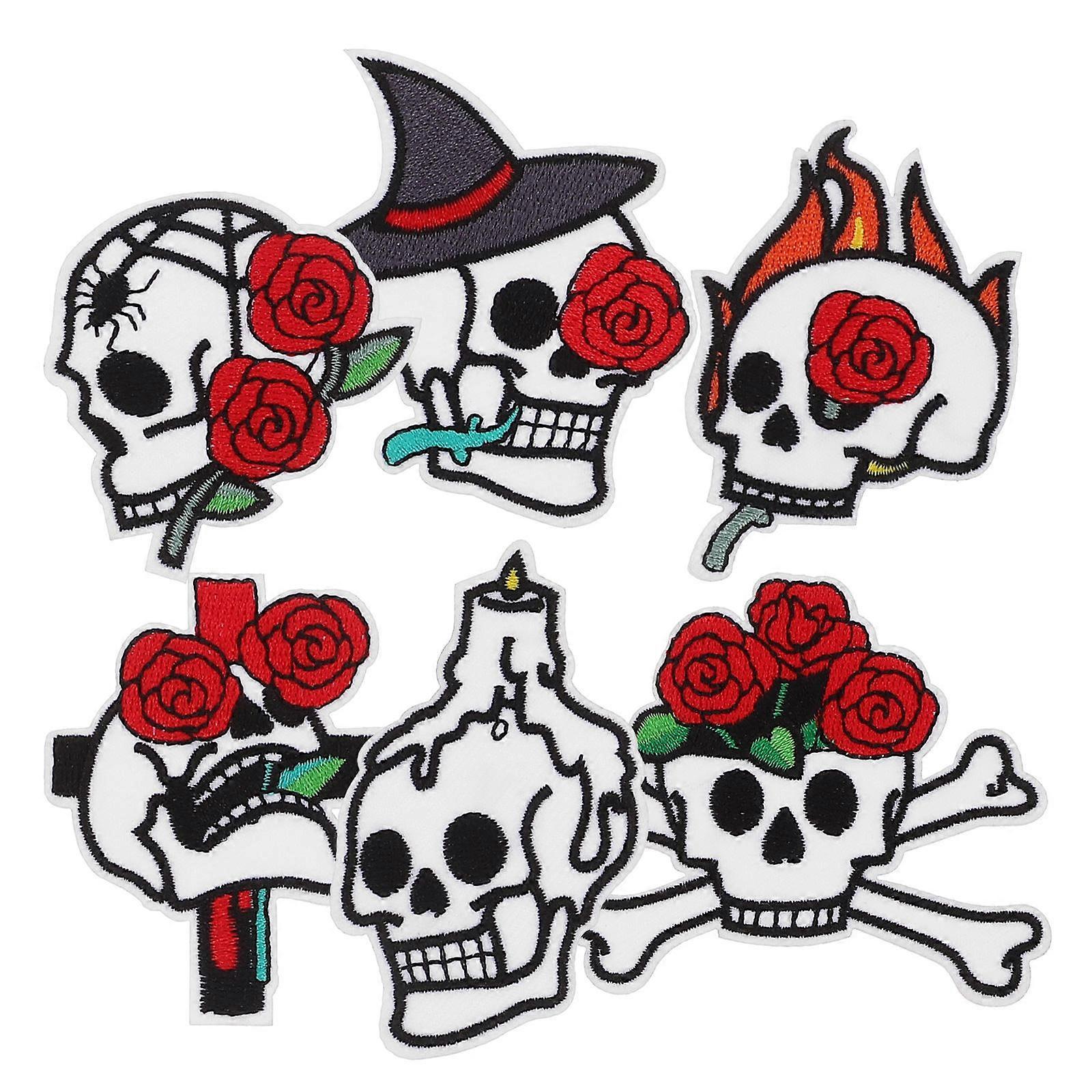Skull and Rose 6Pcs Stitch Patch for Clothes Embroidered Use