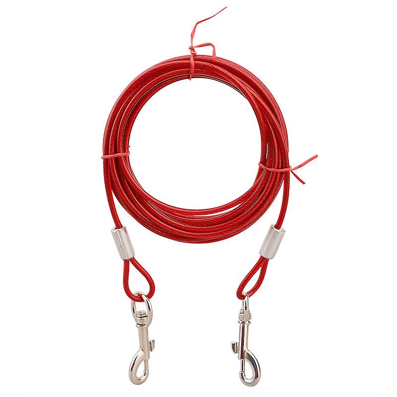 Tie-out Cable Pet Tie Double-headed Steel Rope Dog Pile Bolt Dog Rope Dog Chain Iron Chain Fixed Rope (5m, Red)-macaron