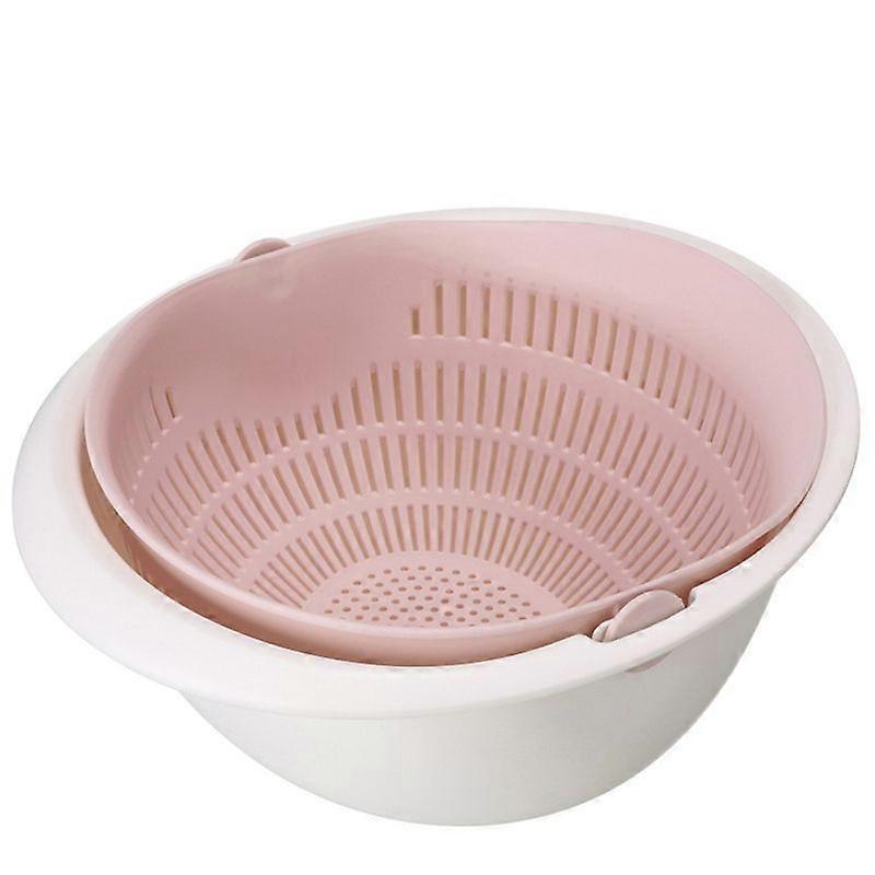 Home Kitchen Fruit Vegetable Wash Draining Basket Rotating Double Layer Strainer