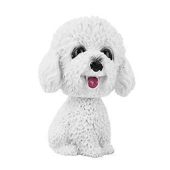 White Poodle Bobble Head Dog with Cute Shaking Motion for Car Dashboard Decor and Home Display