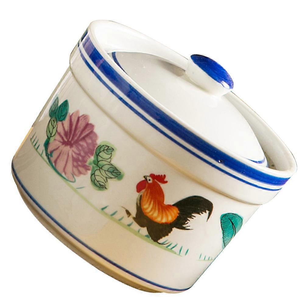 Rooster Ceramic Dessert Cup with Lid 1Pcs for Kitchen Use
