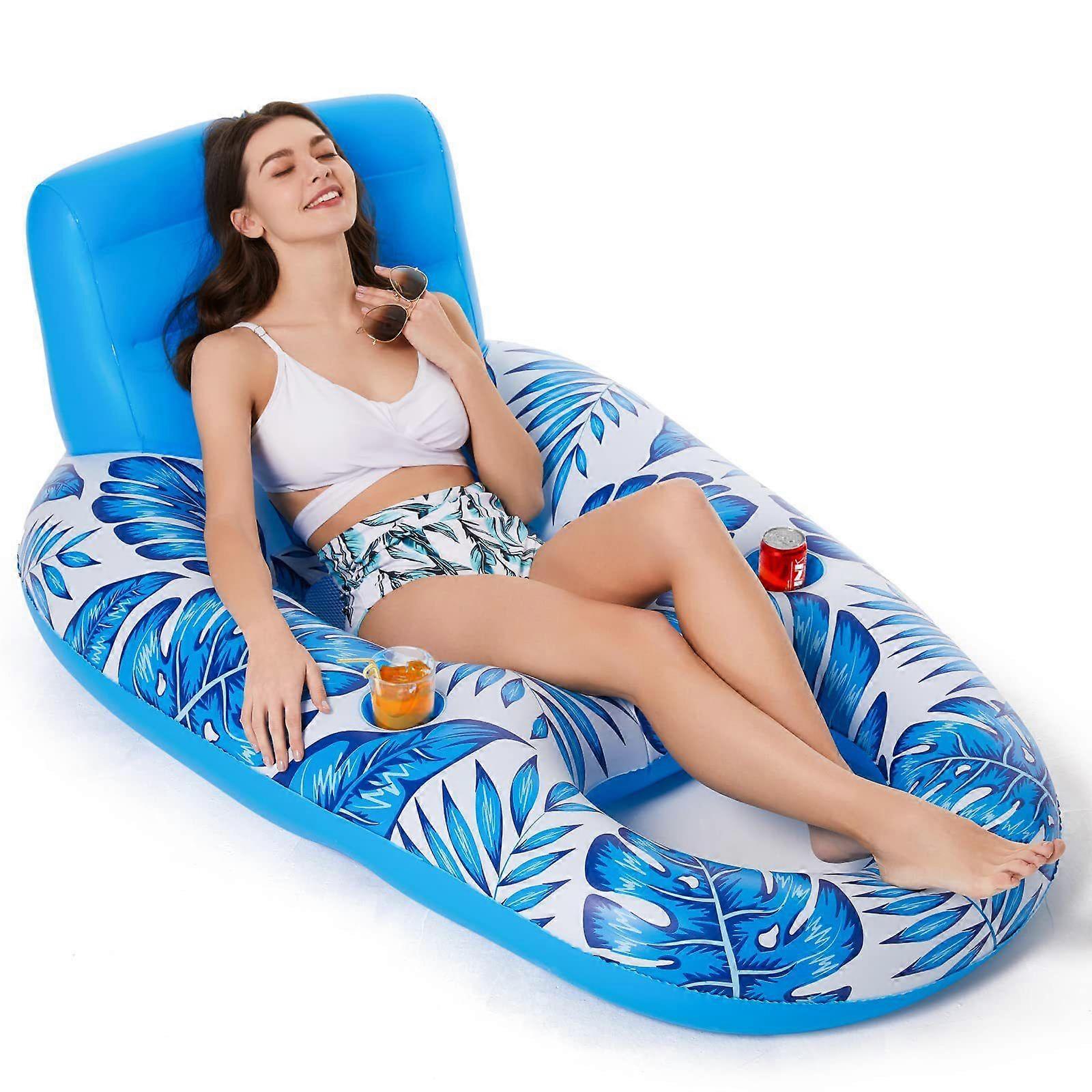 Inflatable Maple Leaf Water Lounge Chair, Pool Float Blue