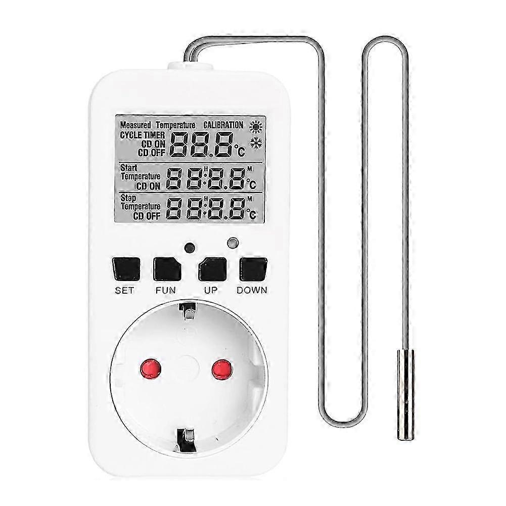 Digital Temperature Controller Sockets,16A Heating Cooling Thermostat Socket with Sensor compatible with Greenhouse EU Plug