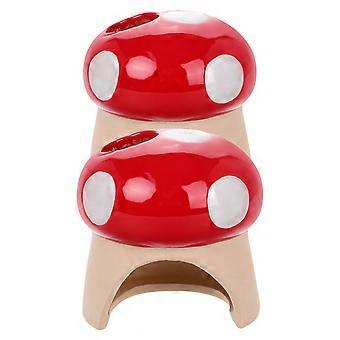 Ceramic Hamster House for Cooling 2Pcs Pet Hideout Hut Red Mushroom