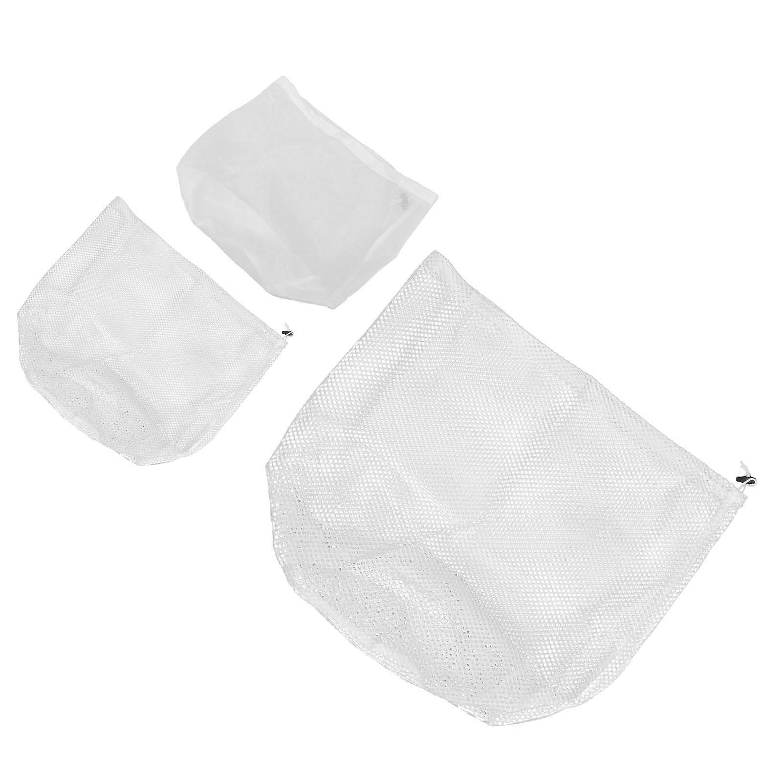 Washing Laundry Bag Drawstring Mesh Protector 3Pcs Clothes Organizer White