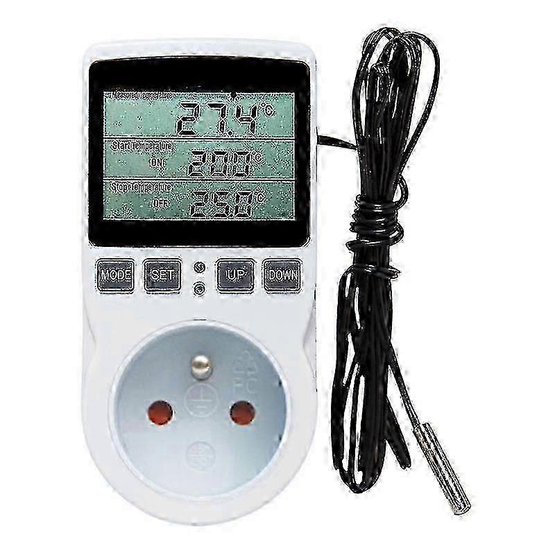 Digital Temperature Controller Power Socket Outlet Eu Plug Thermostat With Timer Switch Sensor Probe Heating Cooling