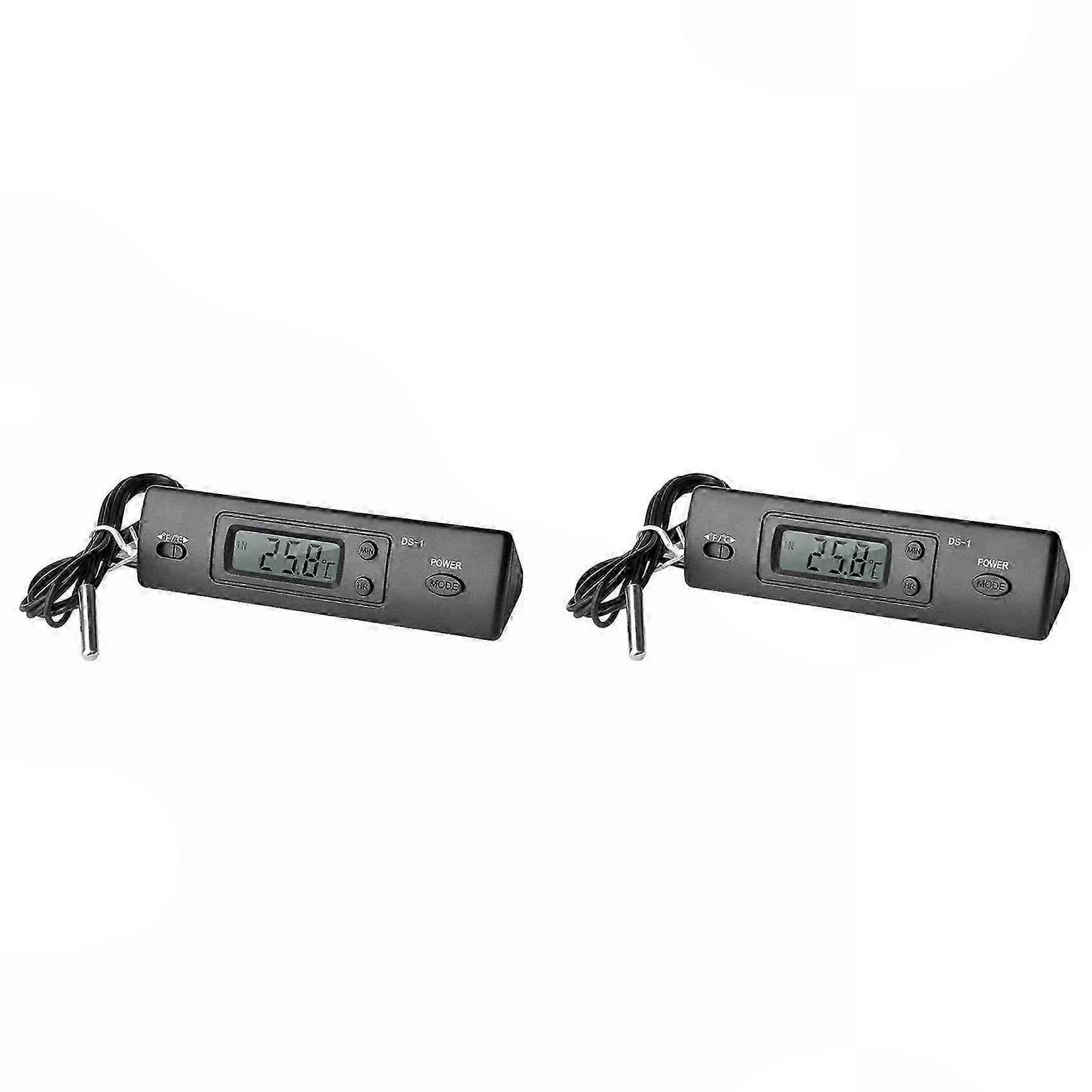 Temperature Sensor Controller DS-1 2-Pack with Probe, LCD C/F & Clock Display for Indoor Outdoor Car Use