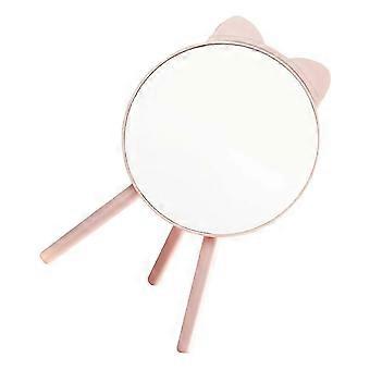 Round Pink Desk Makeup Mirror, ABS Glass with Clear Surface and Stable Base, Includes Comb for Daily Grooming, 1 Piece
