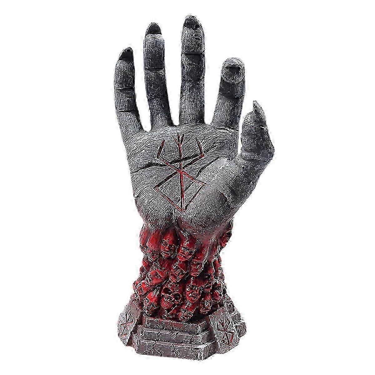 Berserk Devil Hand Skull Rune Resin Statue