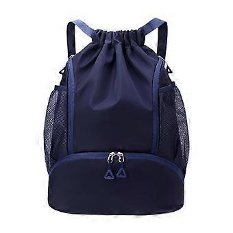 Drawstring Backpack with Shoe Compartment, Water Resistant Gym Bag for Men and Women, Dark Blue