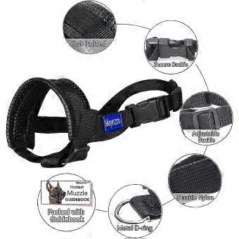 Soft Padded Nylon Adjustable Loop Black Dog Muzzle